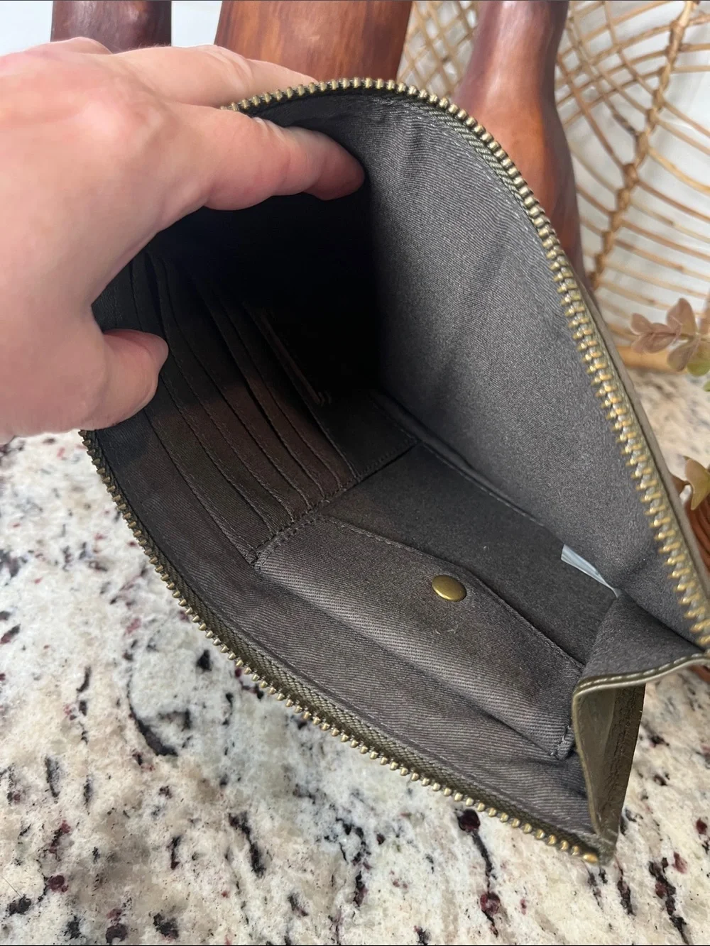 Madewell Polka Dot Olive Green Leather Clutch